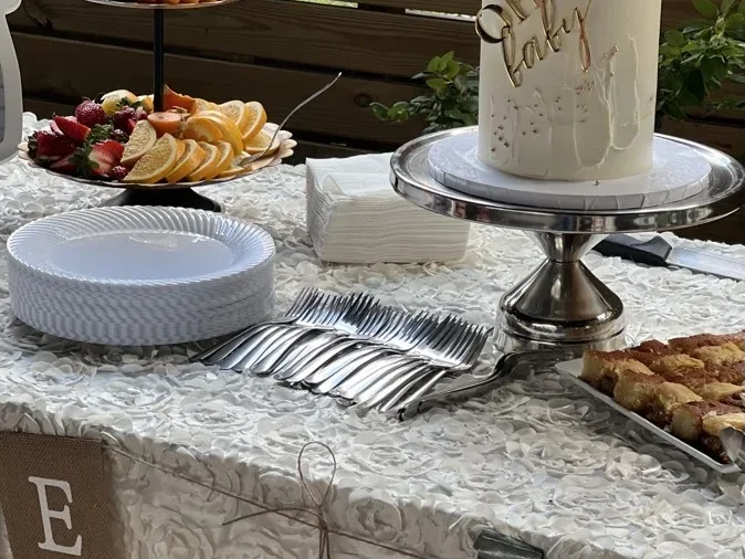 Baby shower dessert table at Petra Mediterranean Restaurant Kennedy Blvd Tampa FL event venue
