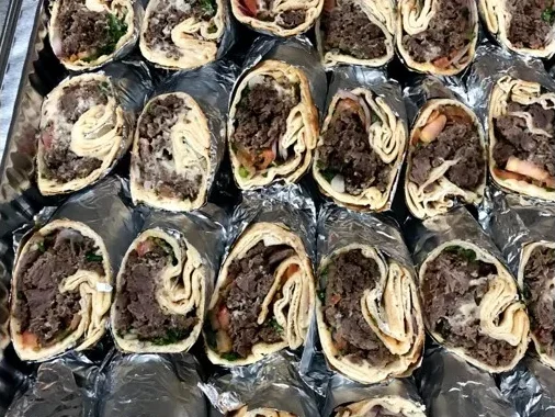 Beef shawarma wrap catering at Petra Mediterranean Restaurant Tampa FL halal food Kennedy