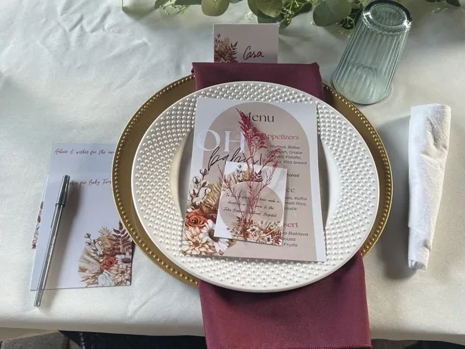 Elegant place setting floral design at Petra Mediterranean Restaurant Kennedy Blvd Tampa FL