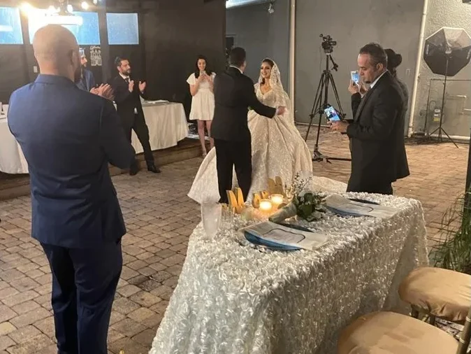 Bride and groom first dance at Petra Mediterranean Restaurant wedding Kennedy Blvd Tampa FL